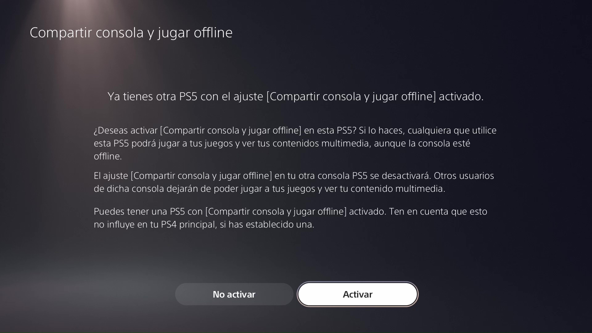 PS5 Solución de problemas - Console Sharing and Offline Play
